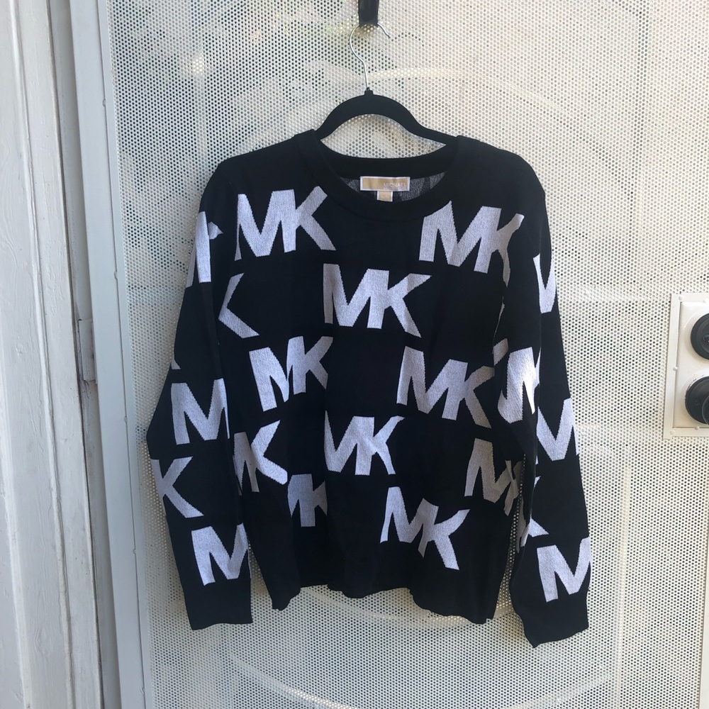 Michael Kors Black and White MK Logo Crewneck Sweater